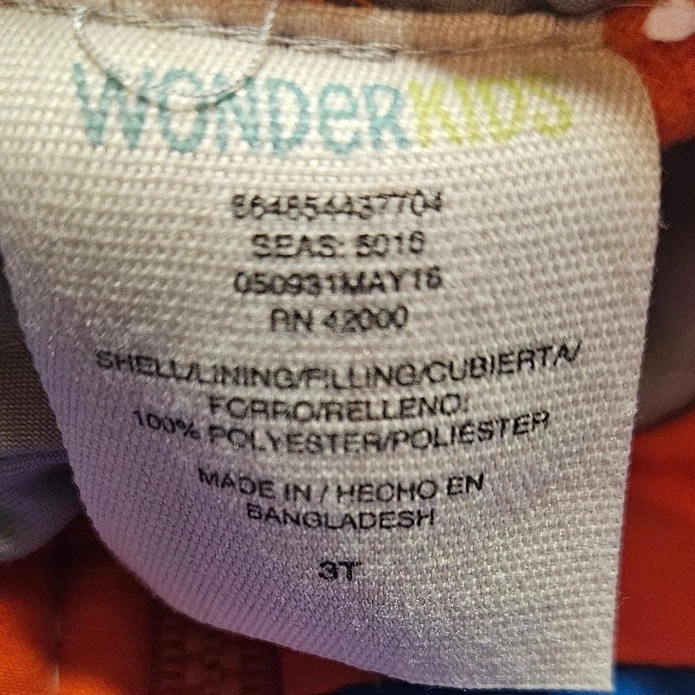 Wonder Kids Boys Orange, Blue And Gray Puffy Vest With Full Zipper Size 3T